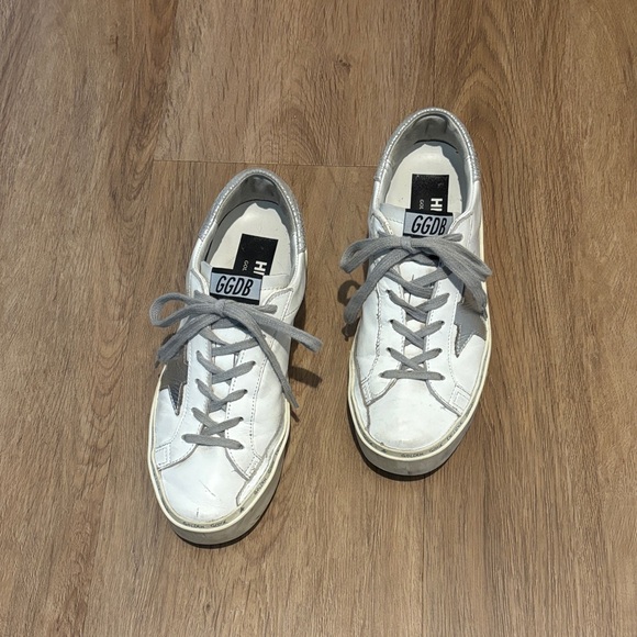 Golden Goose High STAR White and Gray Sneakers - Picture 1 of 6